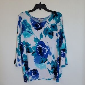 Allison Daley Blue and white Print 3/4 Sleeve Blouse XL